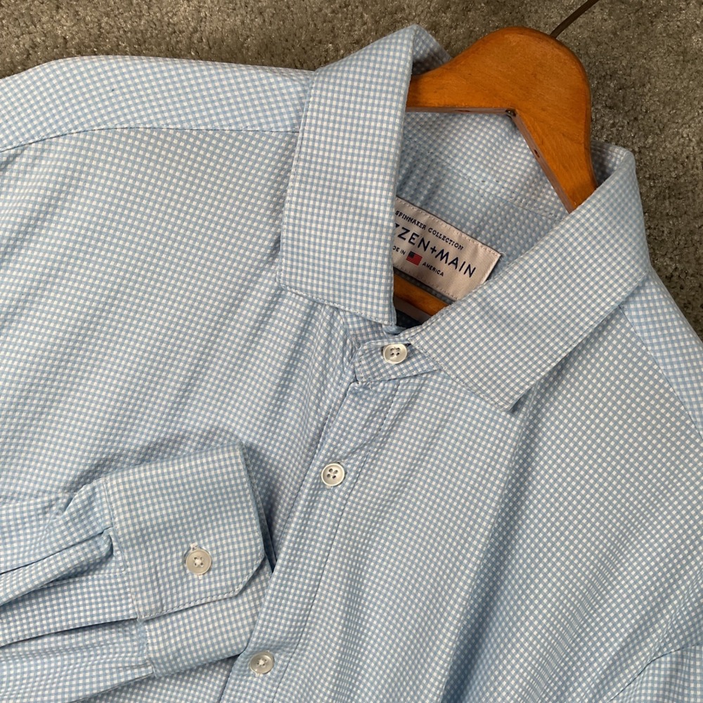 Mizzen+Main Button Down Shirt Mens XL Blue Gingham Performance Trim Fit